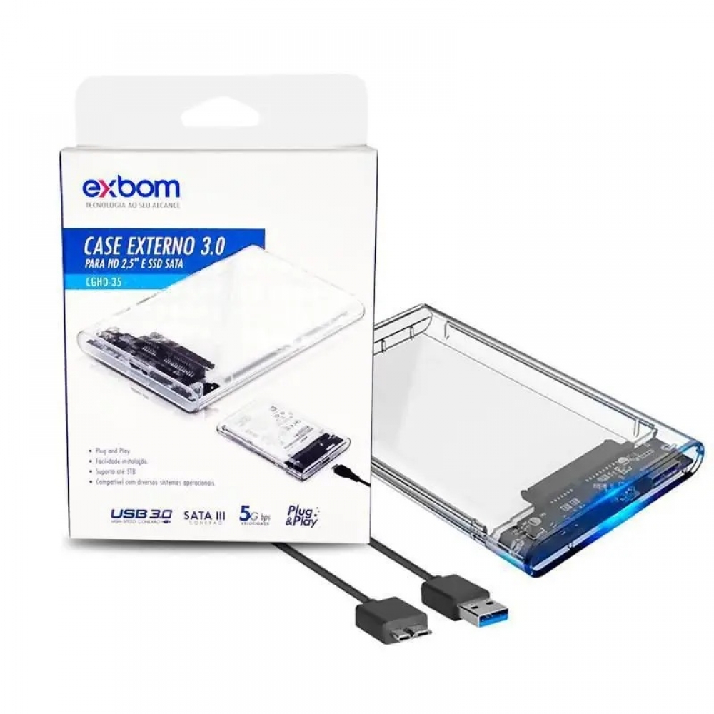CASE PARA HD 3.0 EXBOM TRANSPARENTE