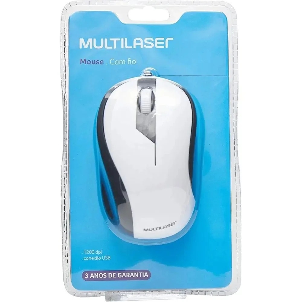 MOUSE MULTILASER USB EMBORRACHADO BRANCO E PRETO MO224