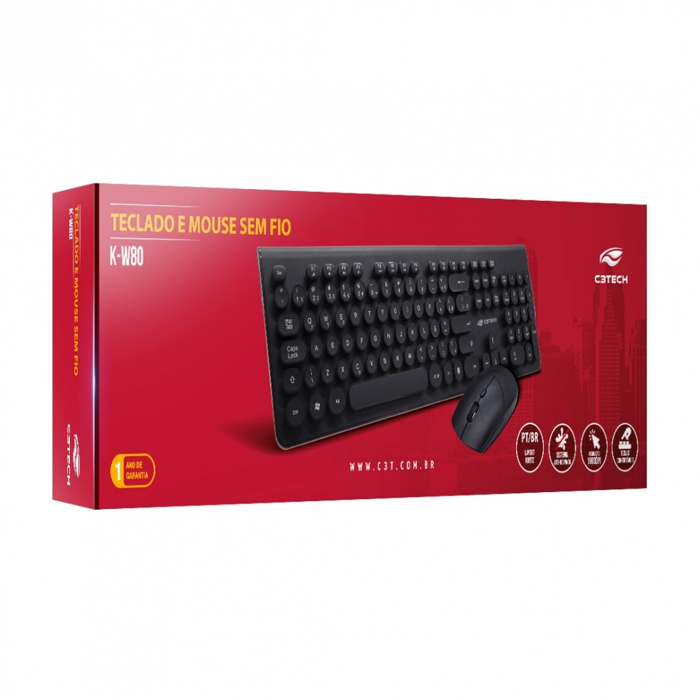 KIT TECLADO E MOUSE S/FIO K-W80BK C3T
